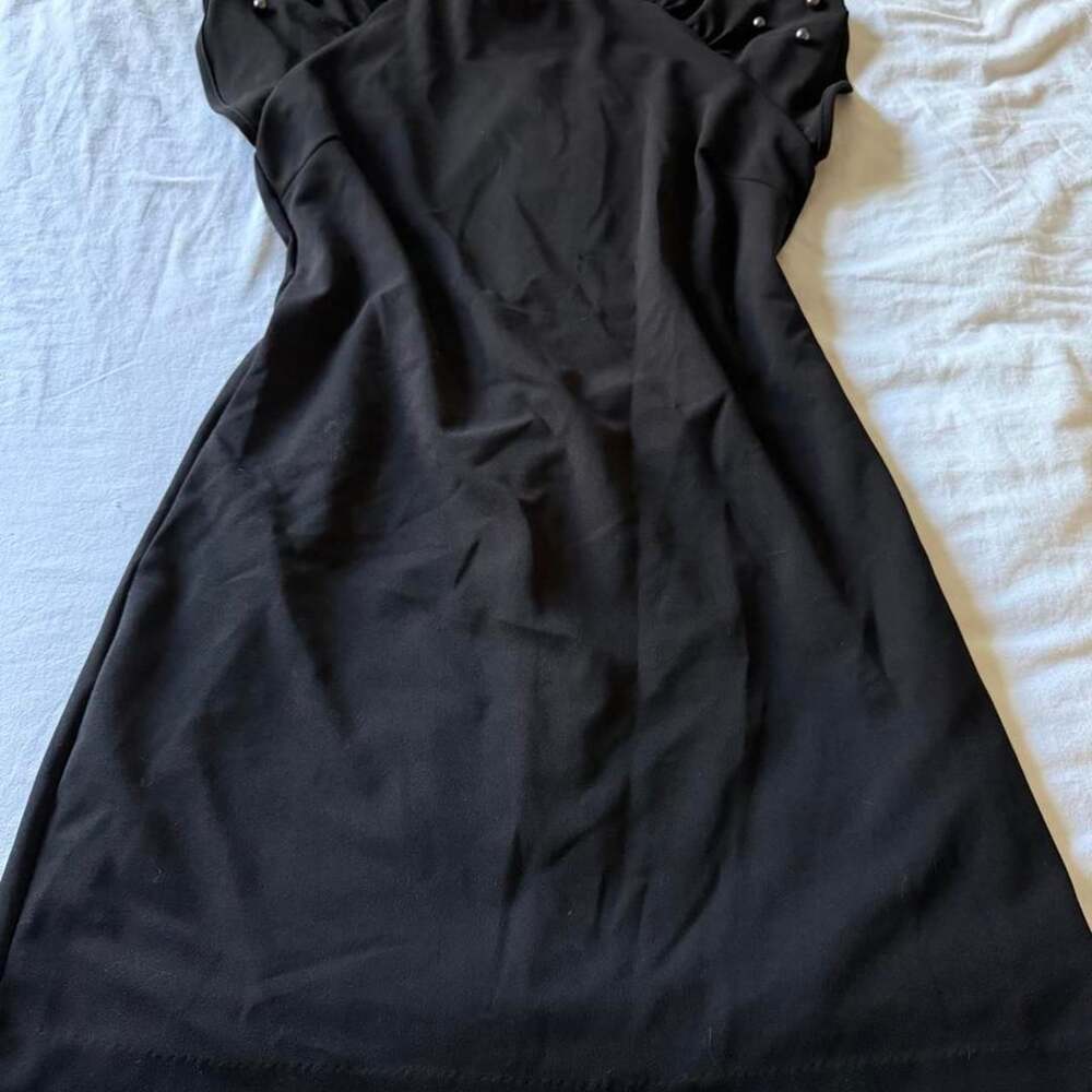 Betsey Johnson Pearl Studded Puff Sleeve A Line Dress Size 12 Black